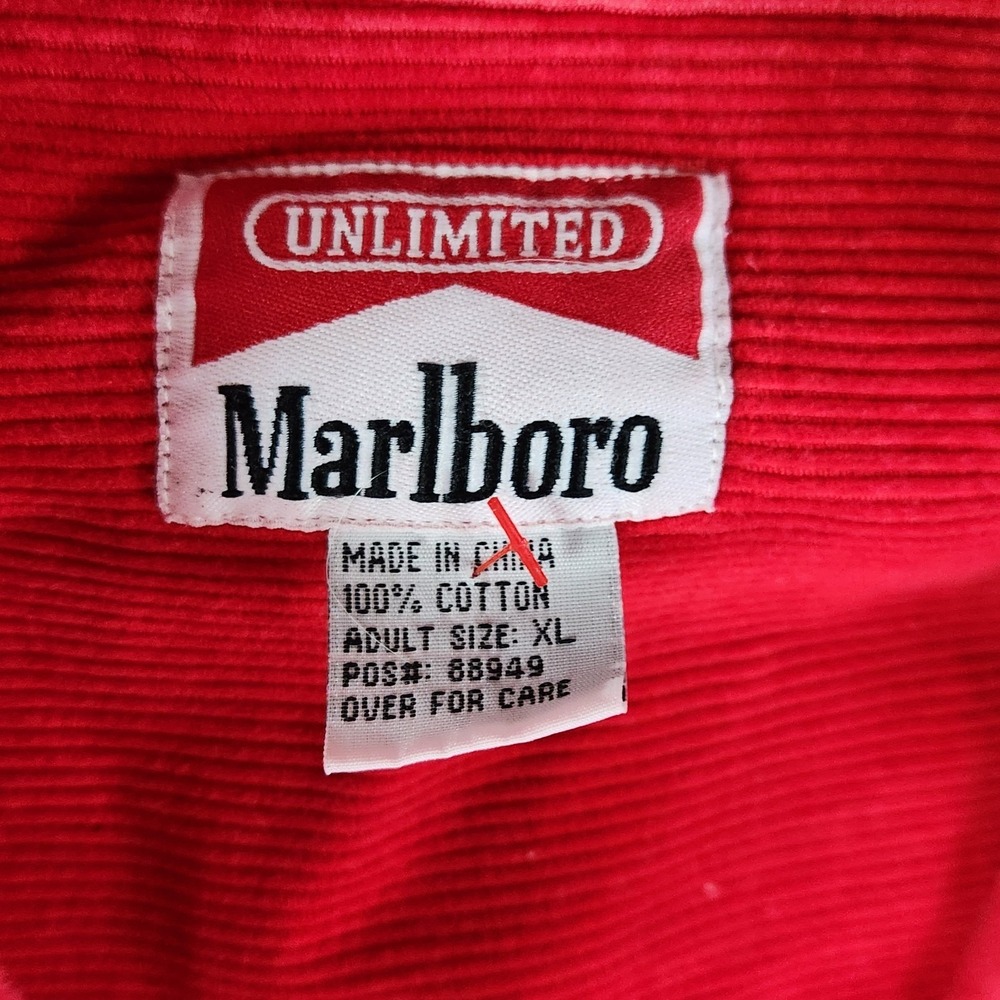 Vintage Marlboro Unlimited Shirt Mens XL Red Corduroy Half Zip Pullover 90s - Picture 2 of 7